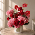 Pour Elle pink hydrangea and red rose flower vase Bahrain - Bourgéon