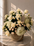 Perle luxury pearl flower basket cream roses and hydrangea Bahrain - Bourgéon