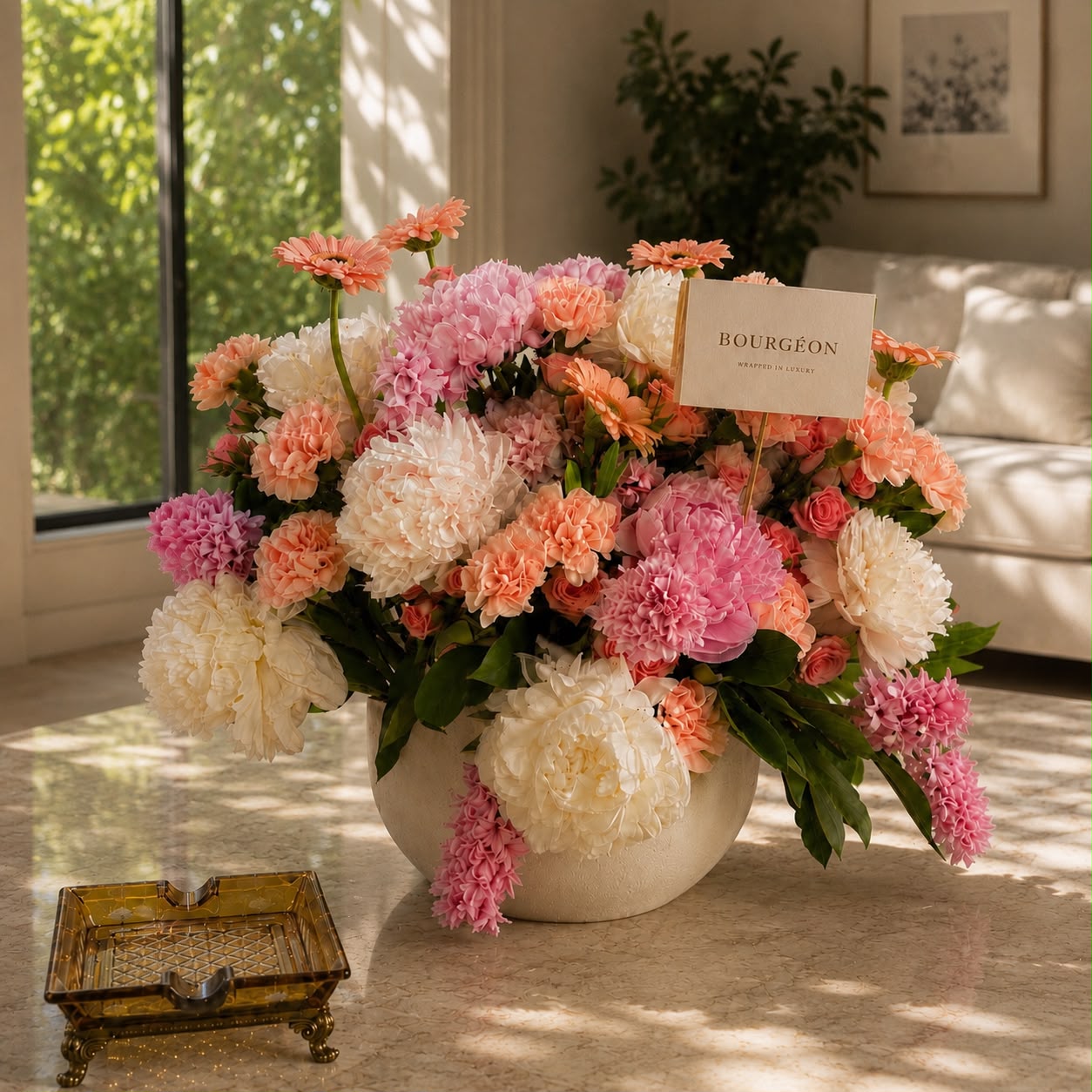 Pastel peony and dahlia luxury flower vase Bahrain - Bourgéon