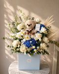 Petit Prince baby boy gift box blue flowers and teddy bear Bahrain - Bourgéon