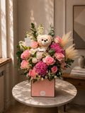 La Sienne baby girl gift box pink flowers and teddy bear Bahrain - Bourgéon
