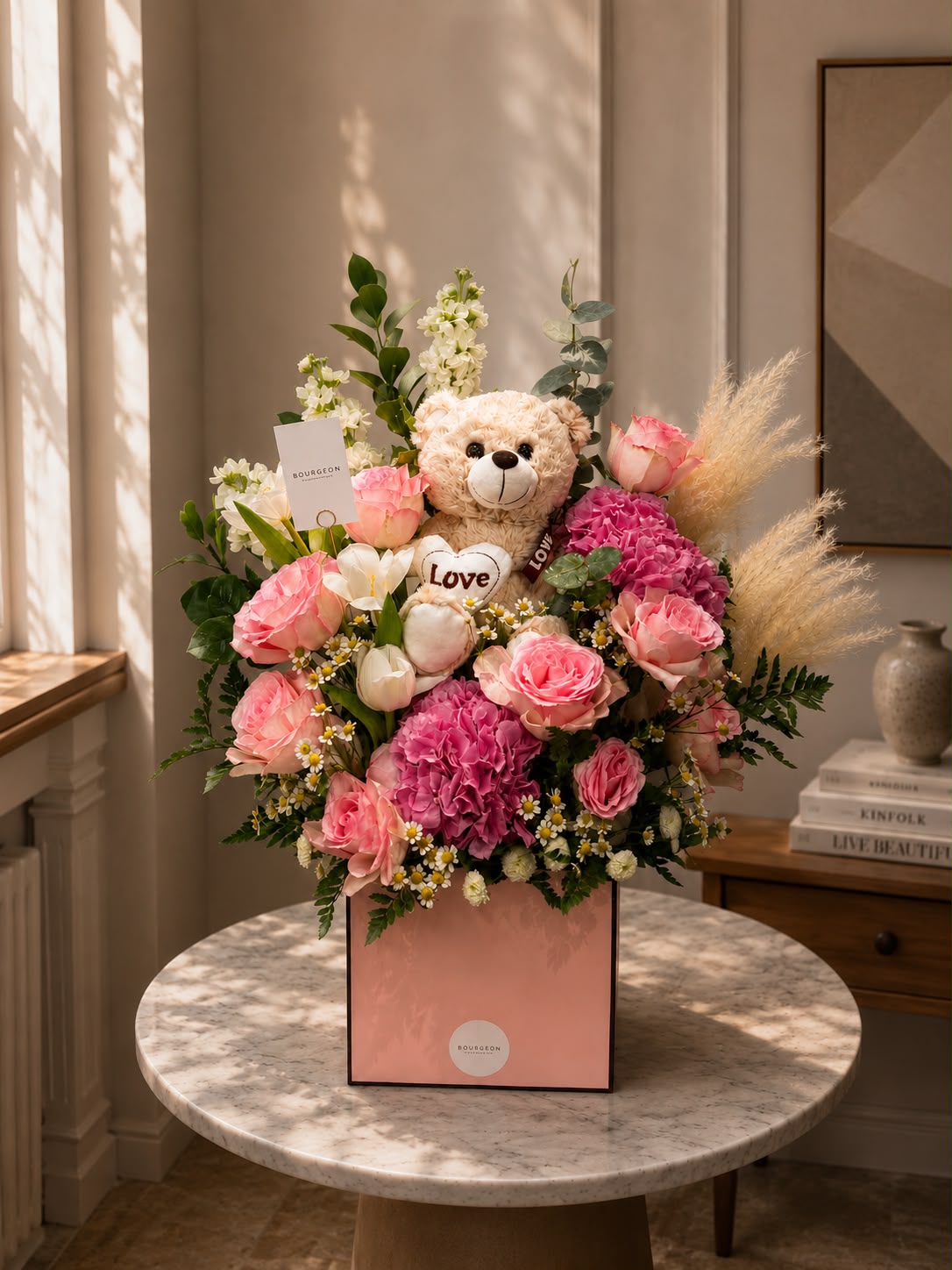La Sienne baby girl gift box pink flowers and teddy bear Bahrain - Bourgéon