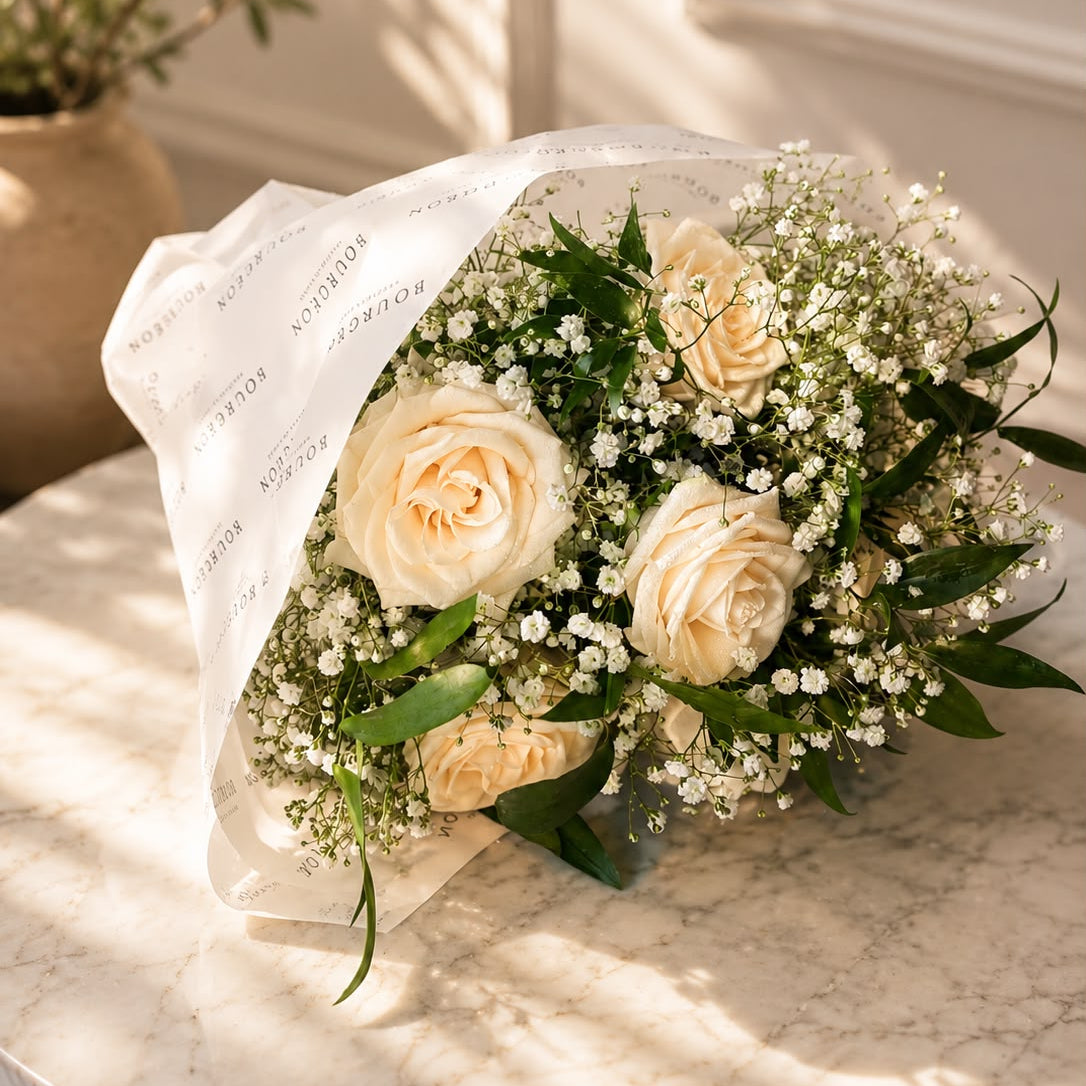 Soie peach rose hand bouquet Bahrain - Bourgéon luxury flowers