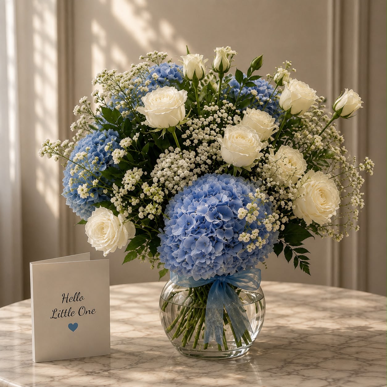 Nuage blue hydrangea bubble vase arrangement Bahrain - Bourgéon