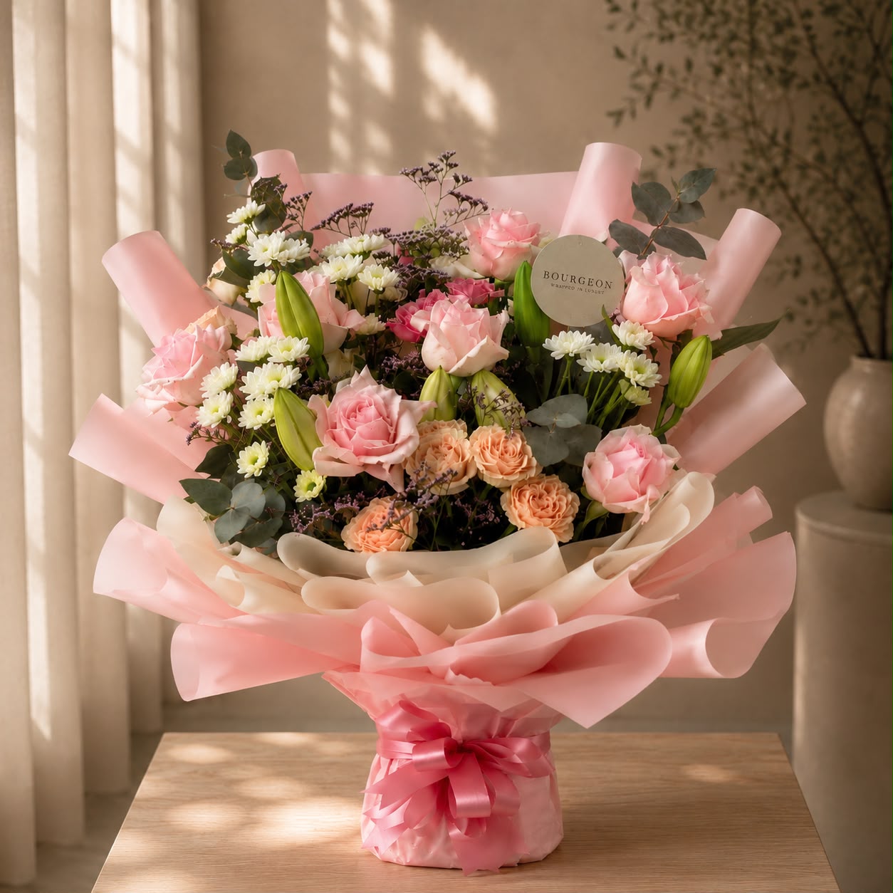 Roseate pink rose hand bouquet Bahrain - Bourgéon flower shop